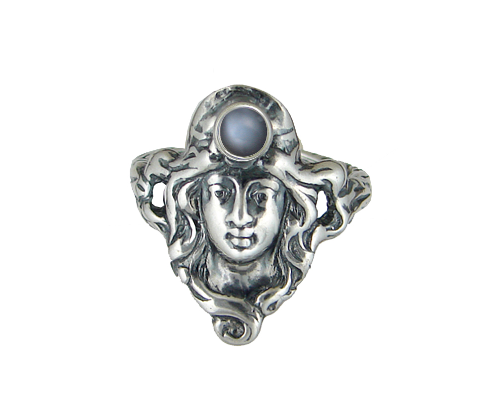 Sterling Silver Garden Woman Maiden Ring With Grey Moonstone Size 6